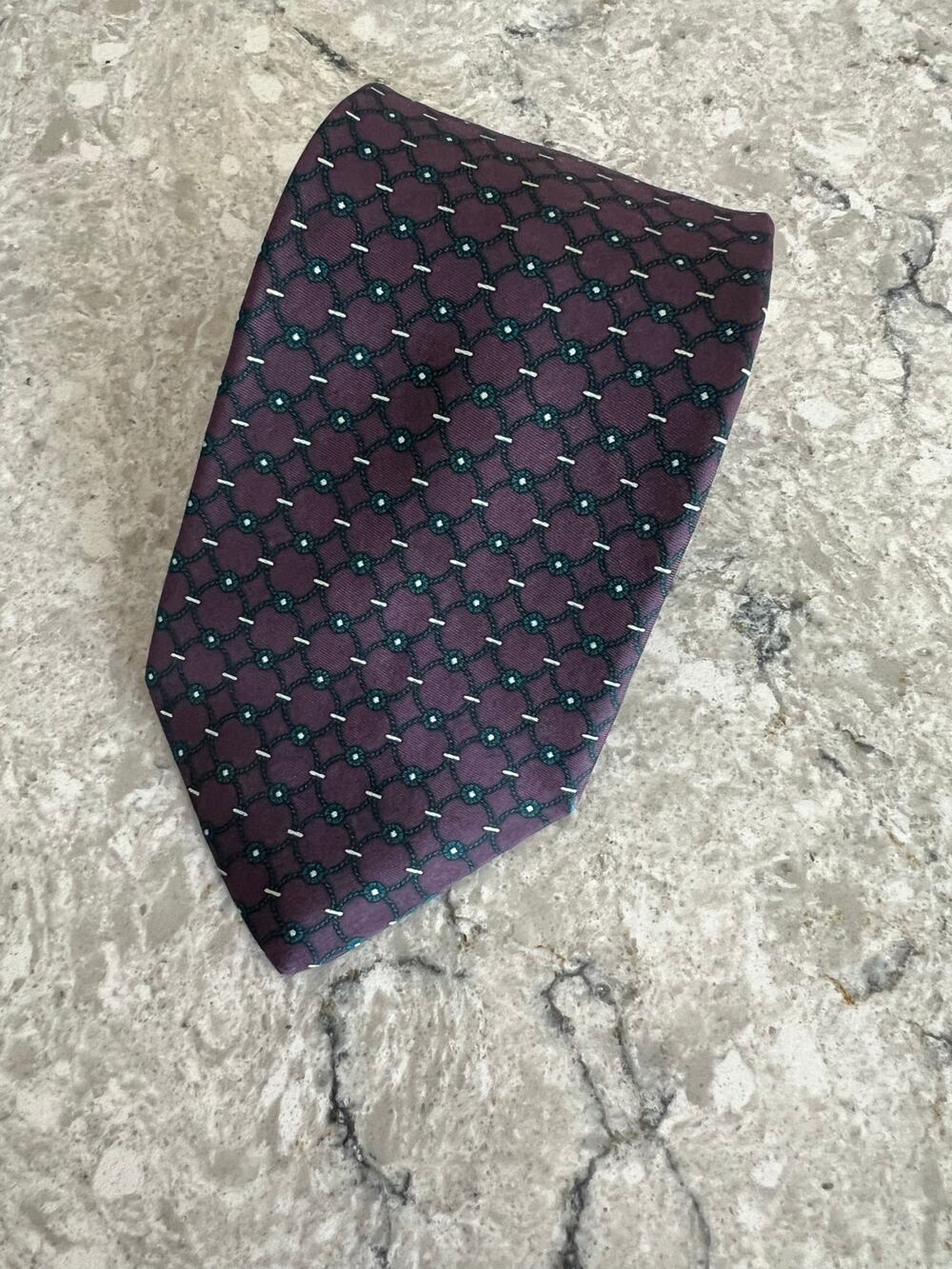 Bert Pulitzer Men's 100% Silk Neck Tie Purple w Teal Geometric JL